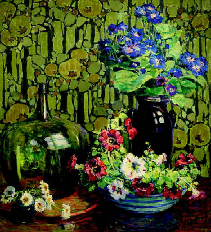 Still Life with Bacherlor Buttons by Kathryn Cherry,A3(16x12")Poster