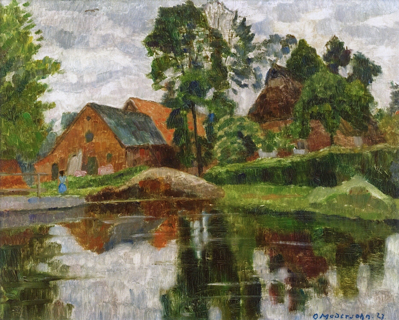 Village by  the Water near Worpswede, vintage artwork by Otto Modersohn, 12x8" (A4) Poster