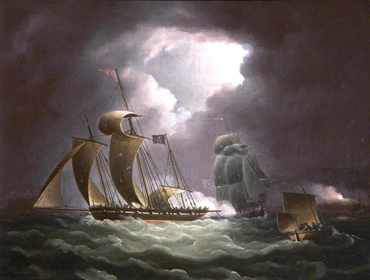 Chase of the Pirate Lugger 'Will Watch', vintage artwork by Thomas Buttersworth, 12x8" (A4) Poster