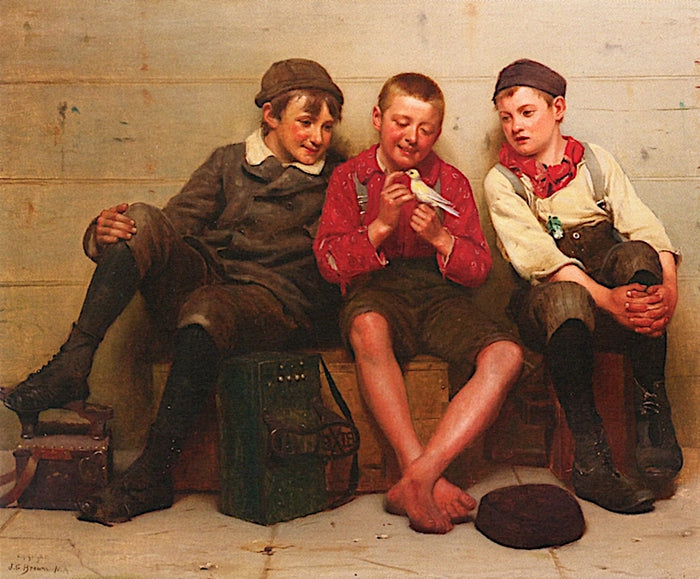 A Great Find, vintage artwork by John George Brown, 12x8