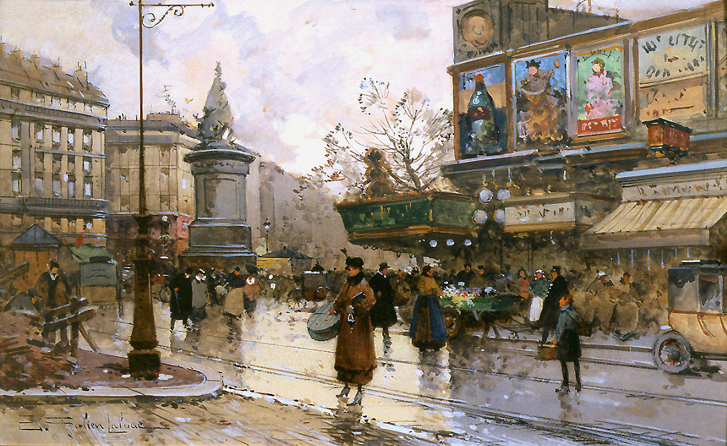 Place de Clichy, vintage artwork by Eugene Galien-Laloue, 12x8" (A4) Poster
