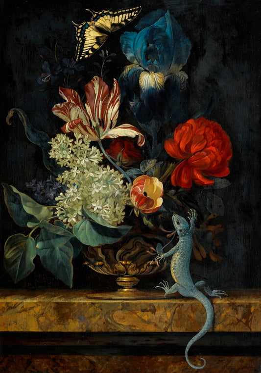 A Still Life with Tulips and other Flowers in a Vase, vintage artwork by Willem van Aelst, 12x8" (A4) Poster