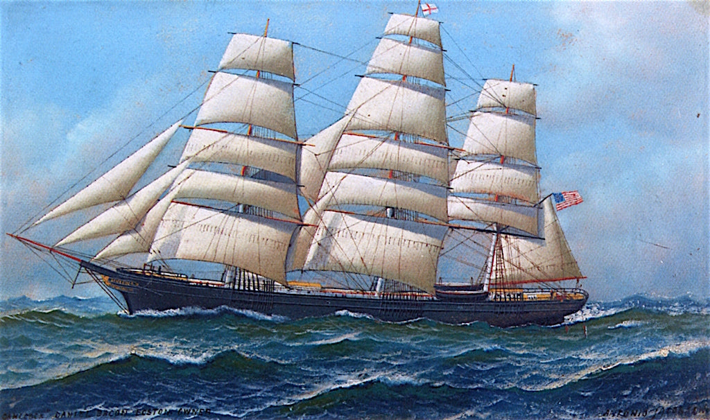 The American Clipper Ship , vintage artwork by Antonio Jacobsen, 12x8" (A4) Poster