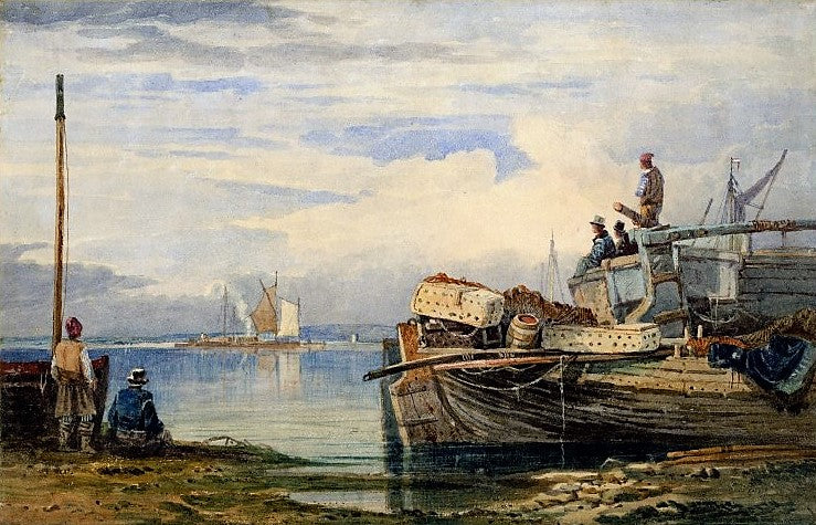 Fishing Boats on the Thames Estuary, vintage artwork by Samuel Prout, 12x8" (A4) Poster