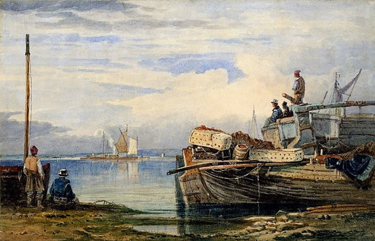 Fishing Boats on the Thames Estuary, vintage artwork by Samuel Prout, 12x8" (A4) Poster