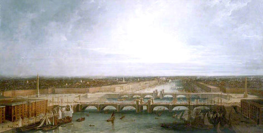 George Dance's Design for the New London Bridge, London, vintage artwork by William Daniell, 12x8" (A4) Poster