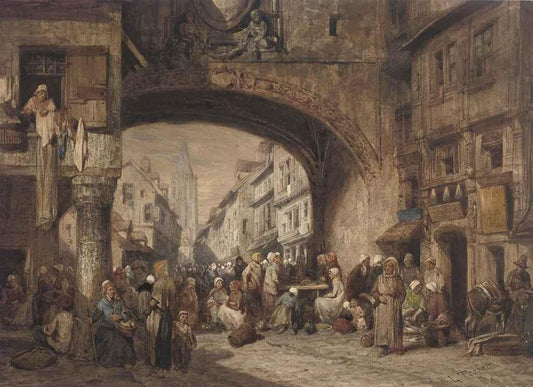 A Busy Market Day, vintage artwork by Louis Tesson, A3 (16x12") Poster Print