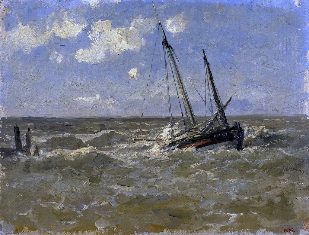 Boat Lost, Normandy, vintage artwork by Carlos de Haes, 12x8" (A4) Poster