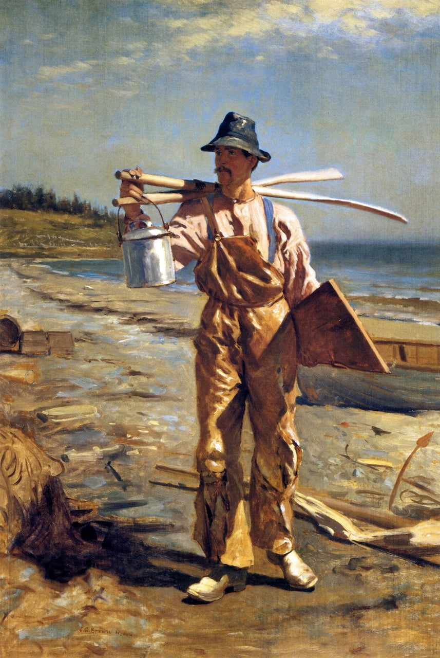 Grand Manan Fisherman Bringing Home His Oars, vintage artwork by John George Brown, 12x8" (A4) Poster