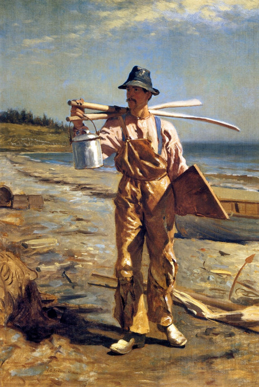 Grand Manan Fisherman Bringing Home His Oars, vintage artwork by John George Brown, 12x8" (A4) Poster