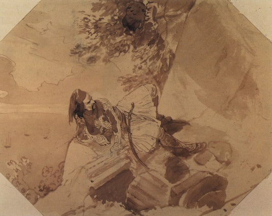 Greek Man Resting on a Rock, vintage artwork by Karl Pavlovich Brulloff, A3 (16x12") Poster Print