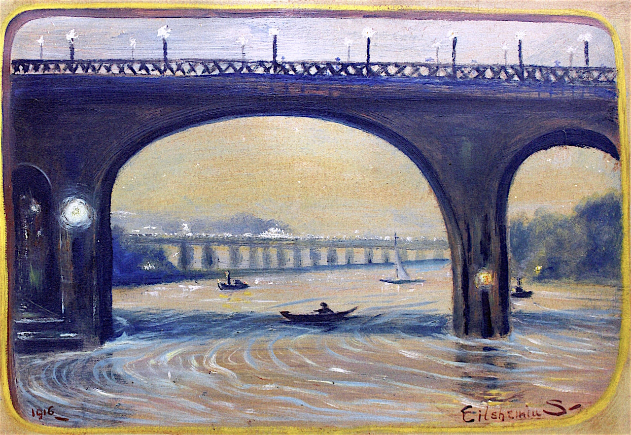 High Bridge at Night, vintage artwork by Louis M. Eilshemius, 12x8" (A4) Poster