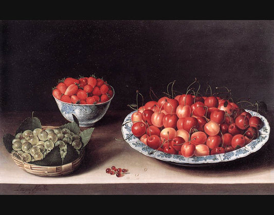 Still Life with Cherries, Strawberries and Gooseberries,, vintage artwork by Louise Moillon, 12x8" (A4) Poster