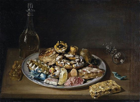 Still Life with sweets, vintage artwork by Jose Miguel Parra, 12x8" (A4) Poster