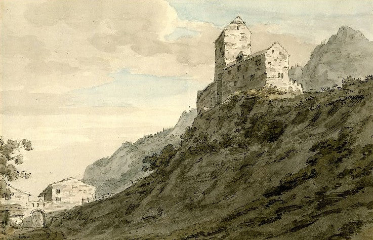 South Gate of Sargans;, vintage artwork by John Robert Cozens, 12x8" (A4) Poster