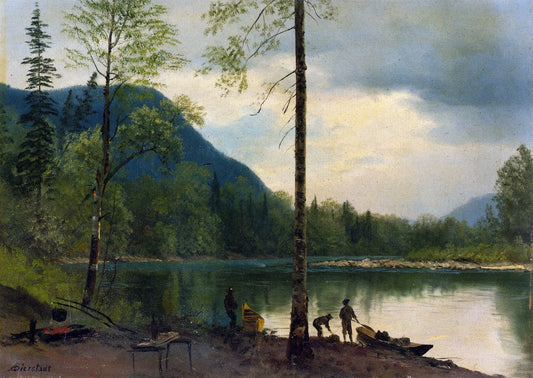 Campers with Canoes, vintage artwork by Albert Bierstadt, 12x8" (A4) Poster