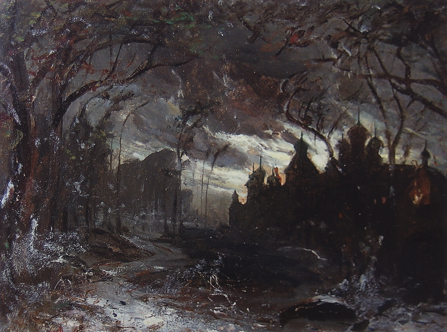 Ipatiev Monastery on a Winter Night, vintage artwork by Alexei Kondratyevich Savrasov, 12x8" (A4) Poster