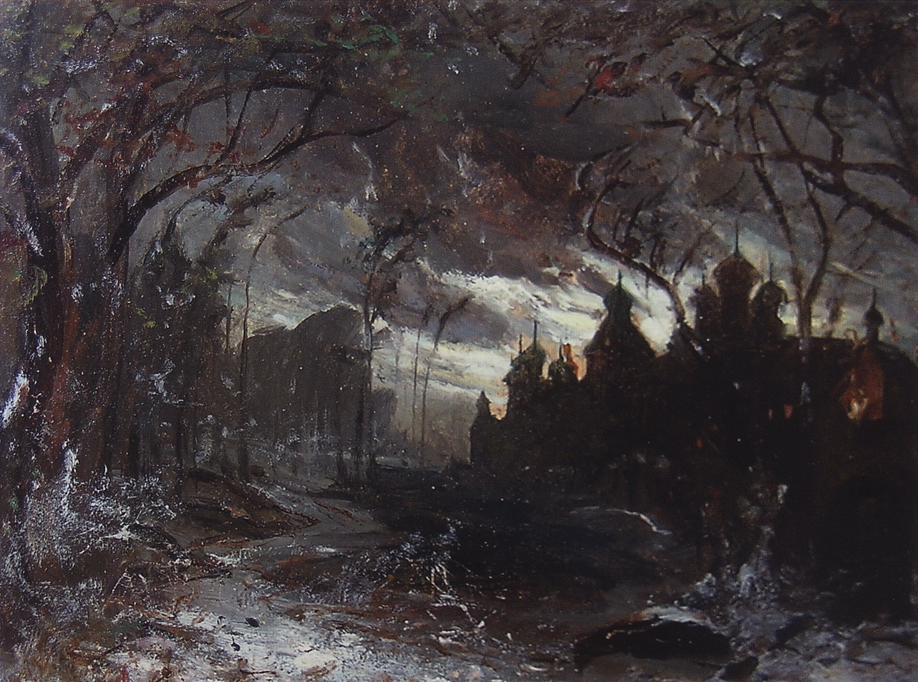 Ipatiev Monastery on a Winter Night, vintage artwork by Alexei Kondratyevich Savrasov, 12x8" (A4) Poster