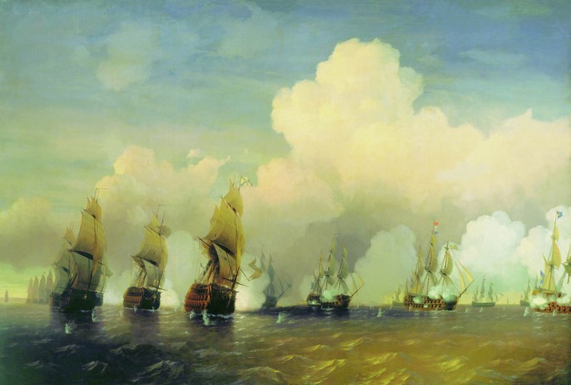 The Battle near Kronstadt, 1790, vintage artwork by Alexei Bogoliubov, 12x8" (A4) Poster