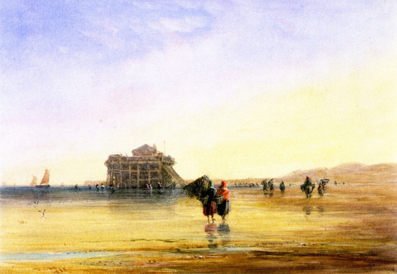 Calais Sands with Fort Rouge, vintage artwork by David Cox, 12x8" (A4) Poster