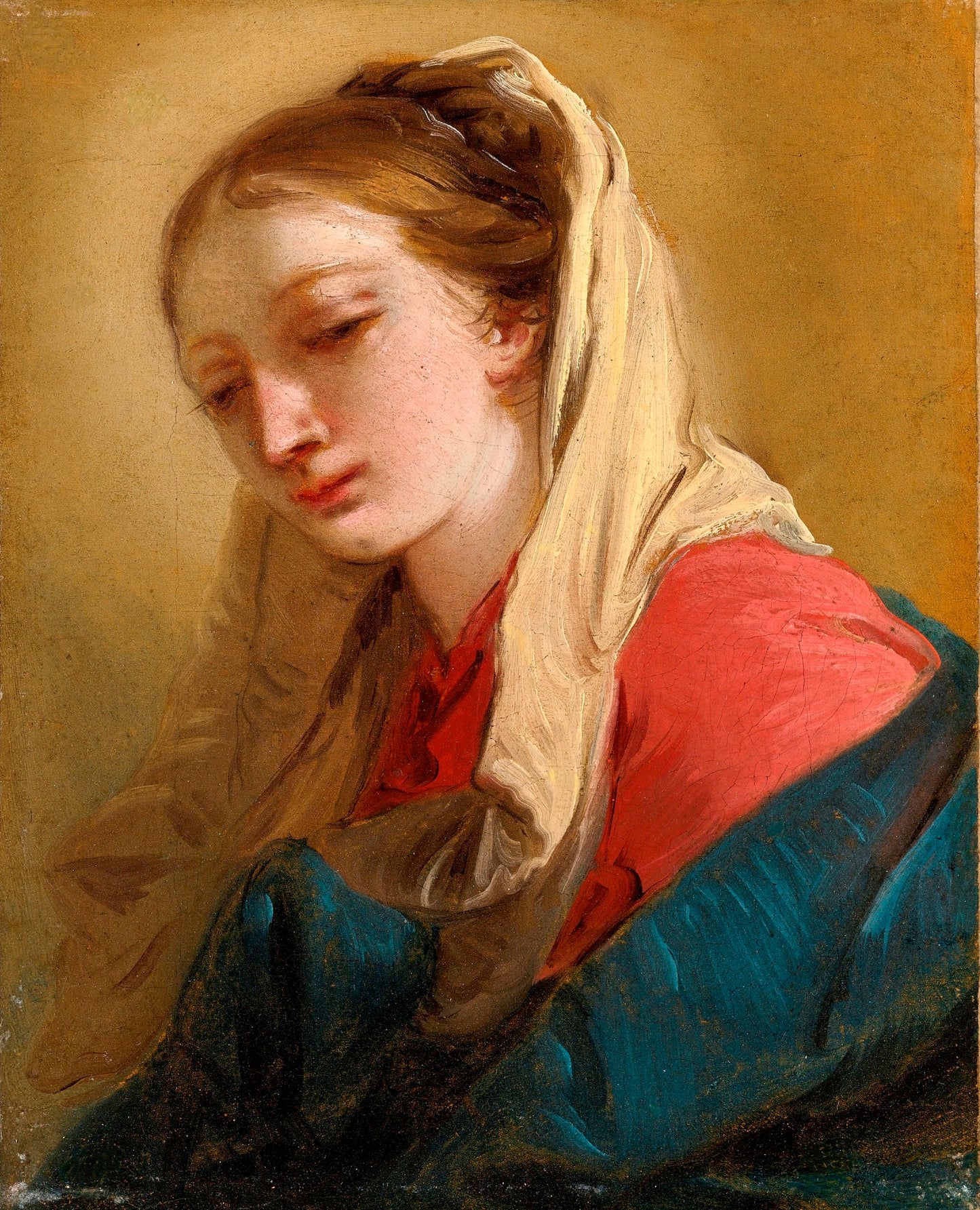Mary Magdalene in three-quarter view, Veiled in a white cloth, vintage artwork by Giovanni Battista Tiepolo, 12x8" (A4) Poster