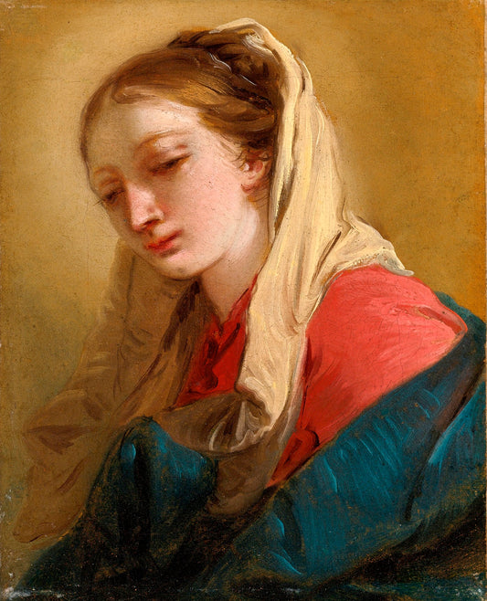 Mary Magdalene in three-quarter view, Veiled in a white cloth, vintage artwork by Giovanni Battista Tiepolo, 12x8" (A4) Poster