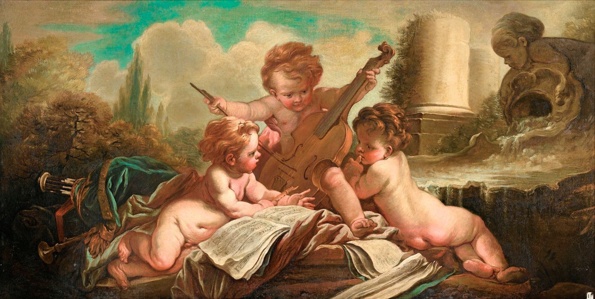 The Child Musicians, vintage artwork by François Boucher, 12x8" (A4) Poster
