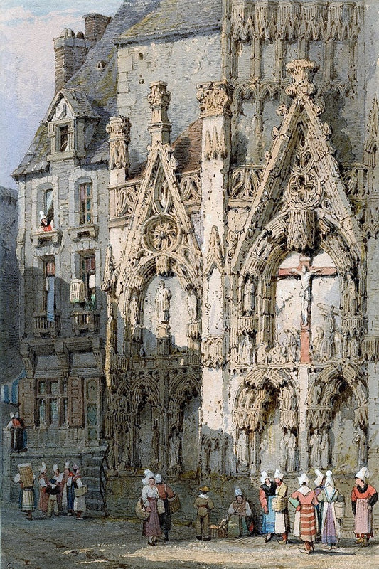 Church at St Lo, Normandy, vintage artwork by Samuel Prout, 12x8" (A4) Poster