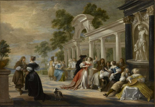 The game of "Main chaude", vintage artwork by Hieronymus Janssens, 12x8" (A4) Poster