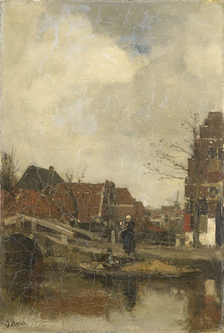 Oud buurtje aan het water, vintage artwork by Jacob Maris, 12x8" (A4) Poster