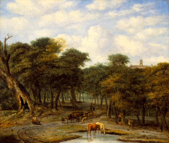 Forest Clearing with Cattle, vintage artwork by Philips Koninck, 12x8" (A4) Poster