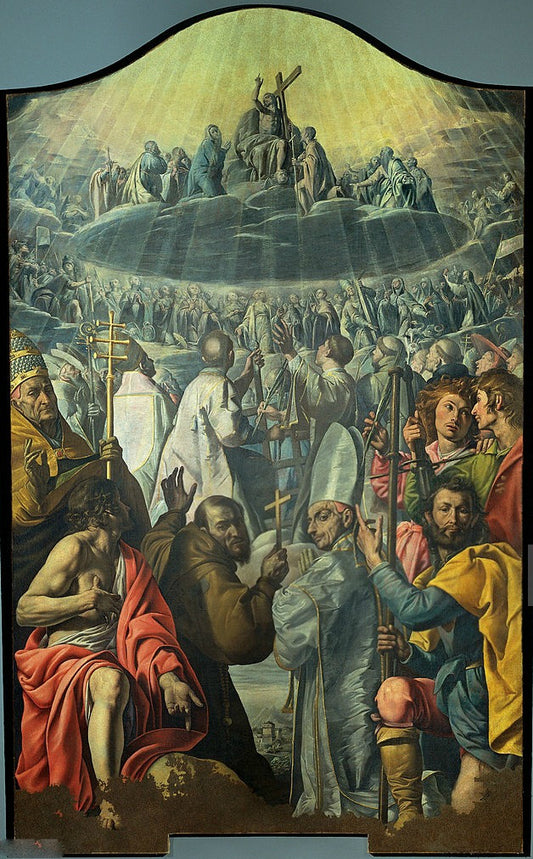 Saints Adoring the Trinity, vintage artwork by Tanzio da Varallo, 12x8" (A4) Poster