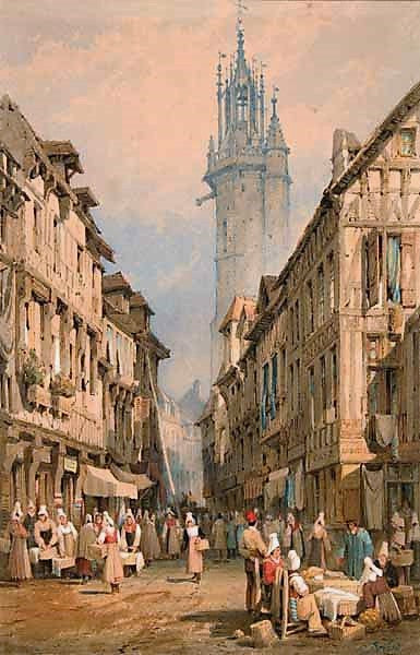 Evreux, Normandy, vintage artwork by Samuel Prout, 12x8" (A4) Poster
