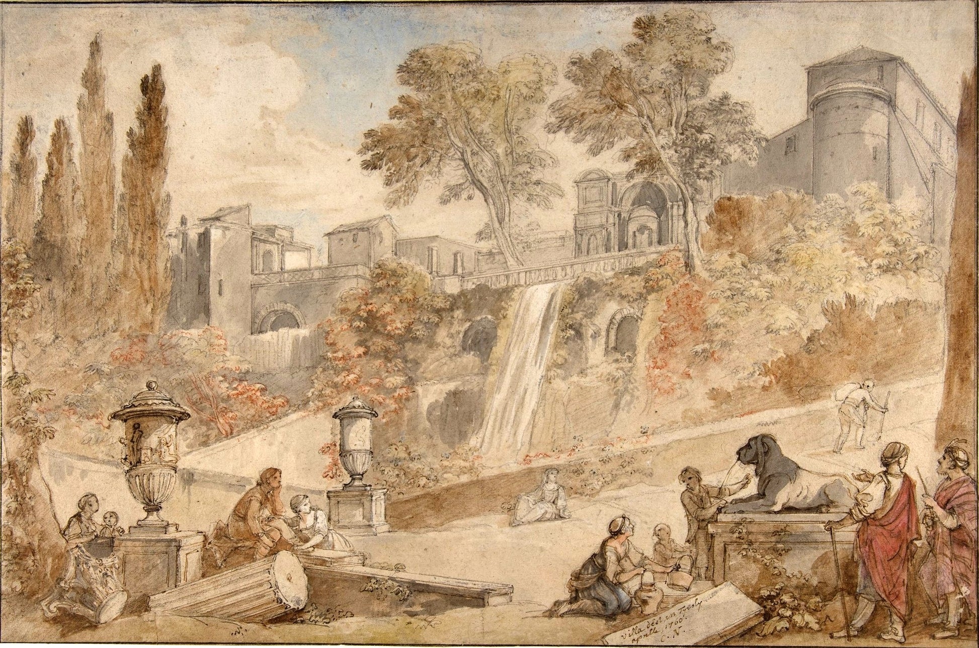 Gardens of the Villa d'Este at Tivoli, vintage artwork by Charles-Joseph Natoire, 12x8" (A4) Poster
