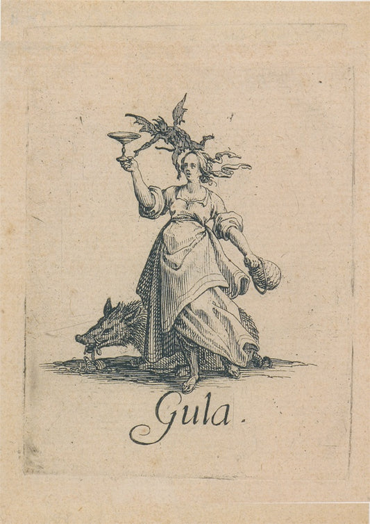 Seven Sins - Gula, vintage artwork by Jacques Callot, 12x8" (A4) Poster
