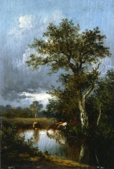 Three Cows at a Watering Hole, vintage artwork by Jules Dupre, A3 (16x12") Poster Print