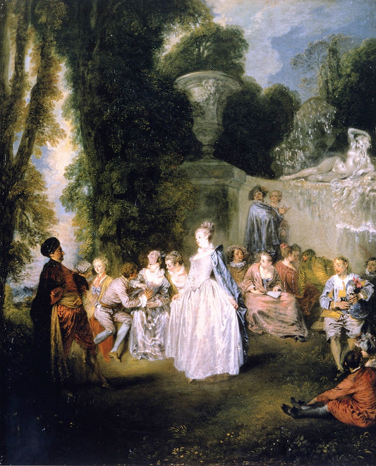 Venetian Party, vintage artwork by Jean-Antoine Watteau, 12x8" (A4) Poster