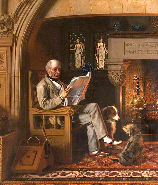 Sir William George Armstrong, 1st Baron Armstrong of Cragside, in the Inglenook at Cragside, vintage artwork by Henry Hetherington Emmerson, 12x8" (A4) Poster