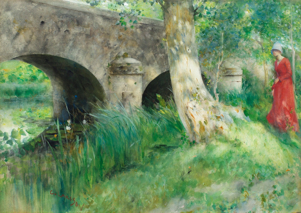 Bridge in Grez, vintage artwork by Carl Larsson, 12x8" (A4) Poster