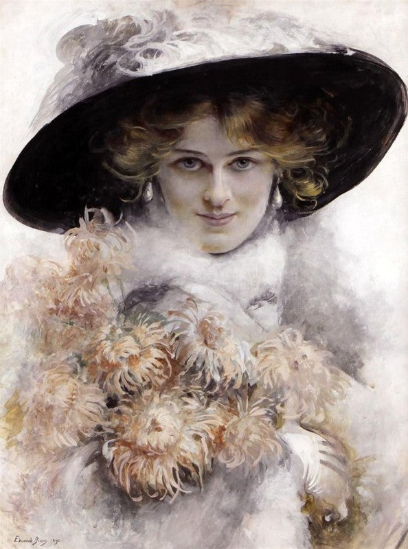 Portrait of a Lady in a Black Hat by Edouard Bisson,A3(16x12")Poster