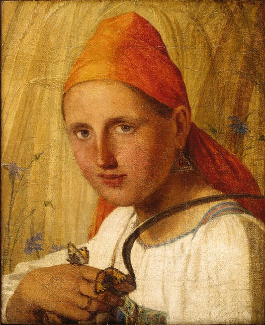 Peasant Girl with Butterflies, vintage artwork by Alexei Venetsianov, 12x8" (A4) Poster
