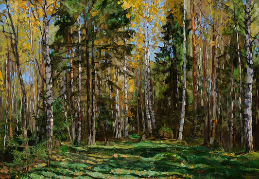 Forest in Autumn, vintage artwork by Stanislav Zhukovsky, 12x8" (A4) Poster