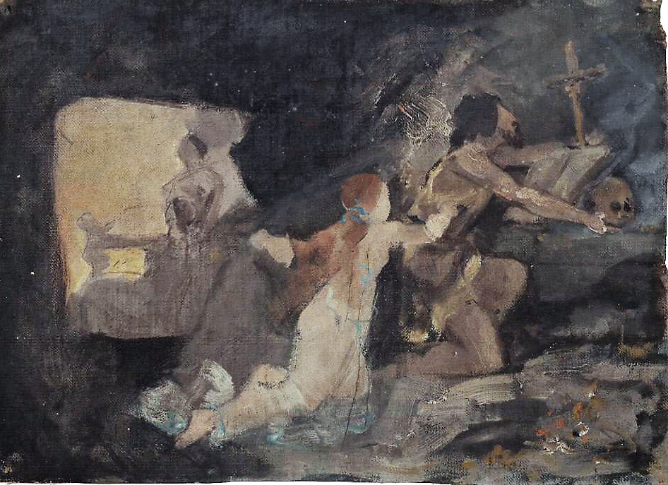 Compositional Study for The Temptation of St. Anthony, vintage artwork by Carl Gutherz, 12x8" (A4) Poster