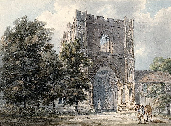 Gate of St Edmond's Bury Abbey, Suffolk, vintage artwork by Thomas Girtin, 12x8" (A4) Poster