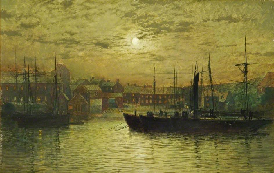 The Harbour at Whitby  by  Moonlight, vintage artwork by John Atkinson Grimshaw, 12x8" (A4) Poster