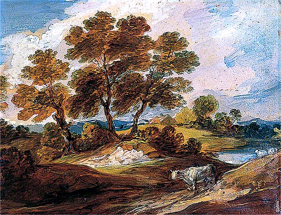 Landscape with a Cow and a Sheep, vintage artwork by Gainsborough Dupont, 12x8" (A4) Poster