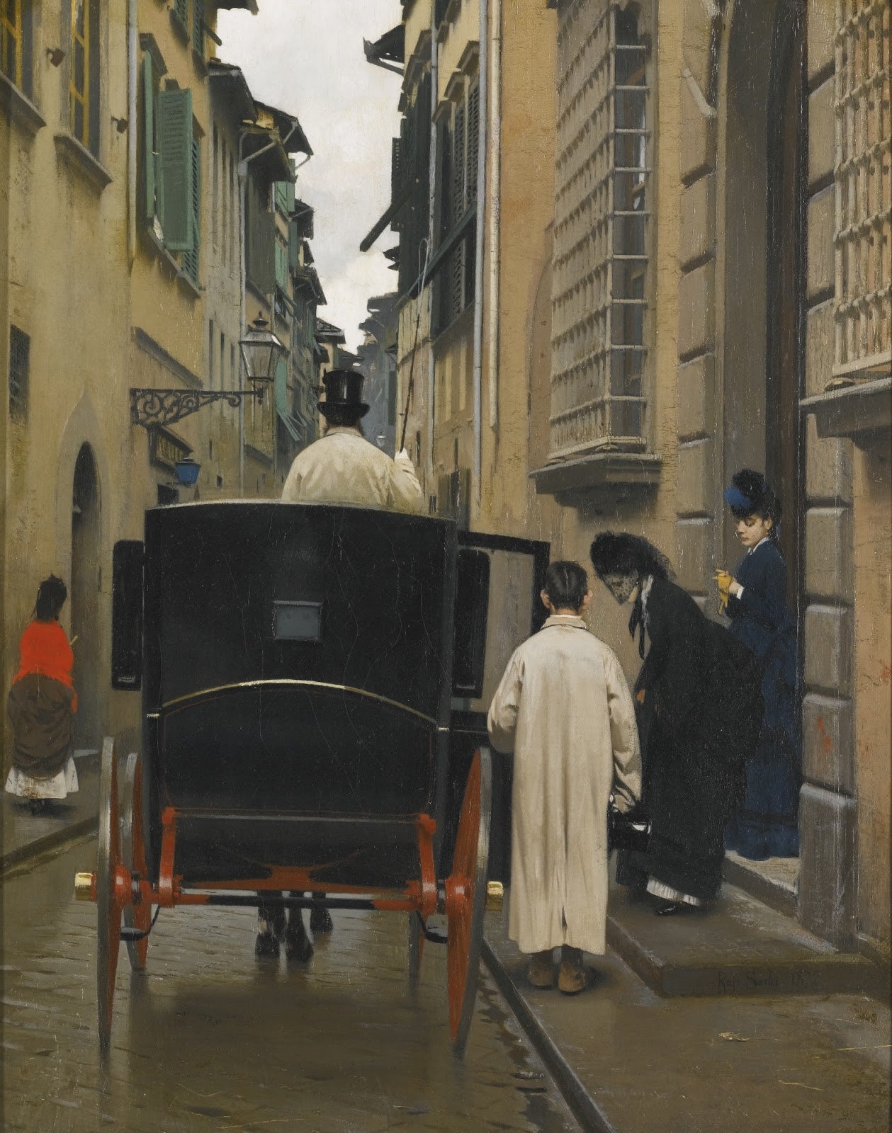 Boarding the Carriage, Rome, vintage artwork by Raffaello Sorbi, 12x8" (A4) Poster