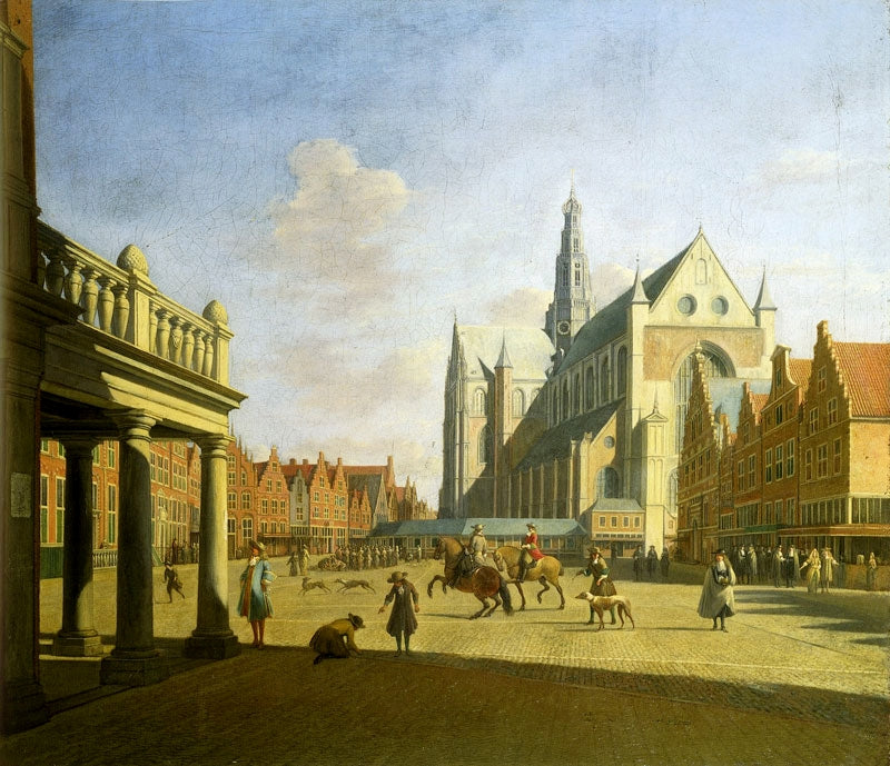 The Grote Markt in Haarlem, vintage artwork by Gerrit Adriaensz.Berckheyde, 12x8" (A4) Poster