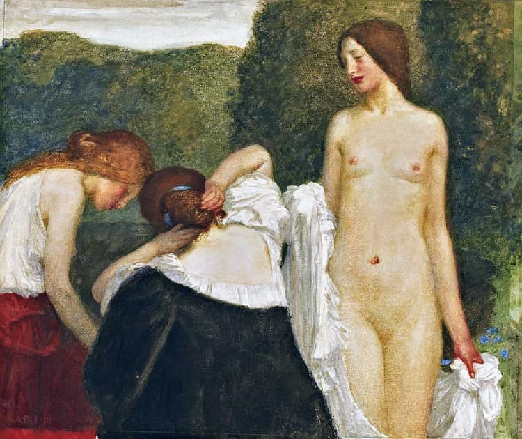 Three girls, vintage artwork by Robert Anning Bell, 12x8" (A4) Poster