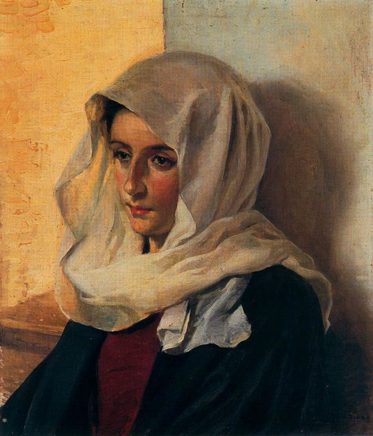 Portrait of  María Lozano Sidro, vintage artwork by Adolfo Lozano Sidro, 12x8" (A4) Poster